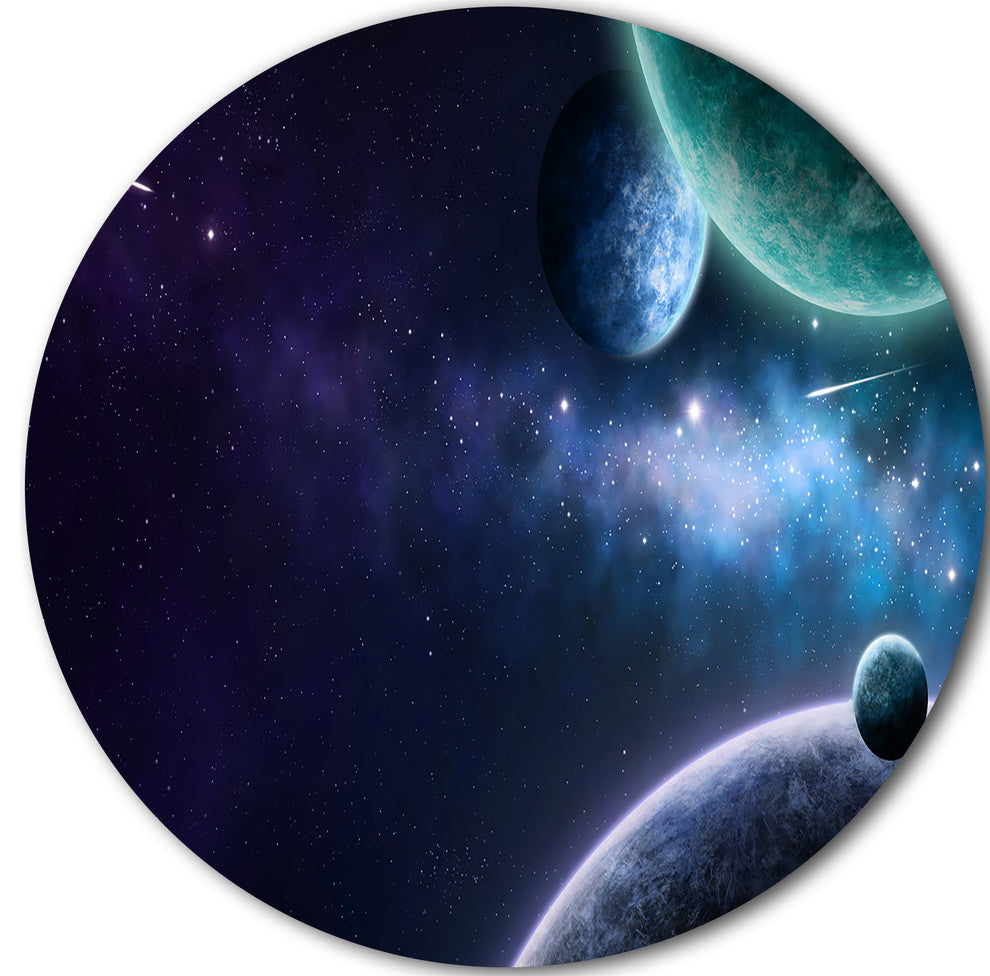 Blue And Purple Nebula, Contemporary Disc Metal Wall Art, 11"