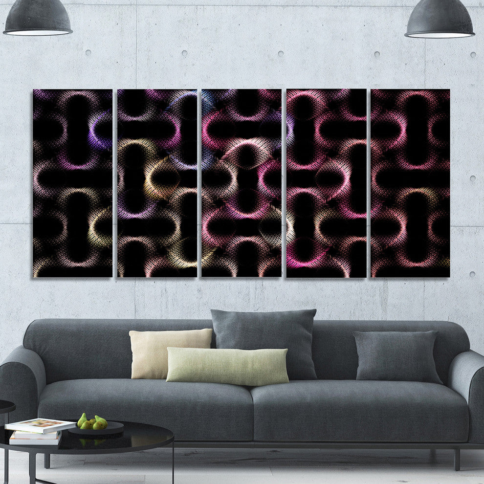 Colorful Unusual Metal Grill, Abstract Canvas Wall Art, 60"x28", 5 Panels