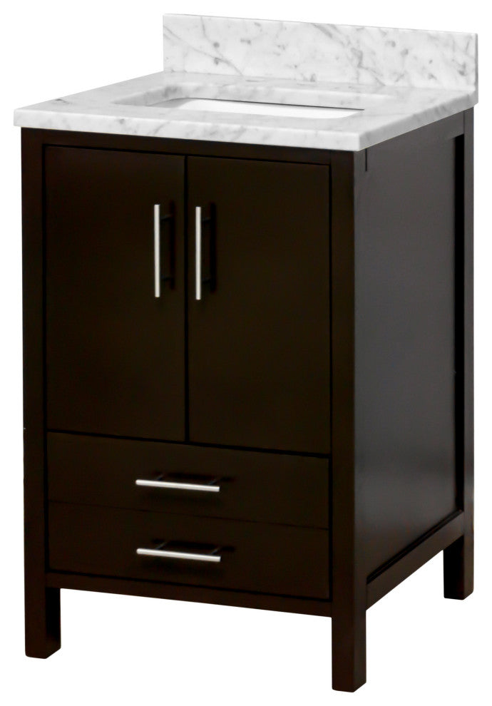 California 24" Bathroom Vanity, Chocolate, Carrara Marble