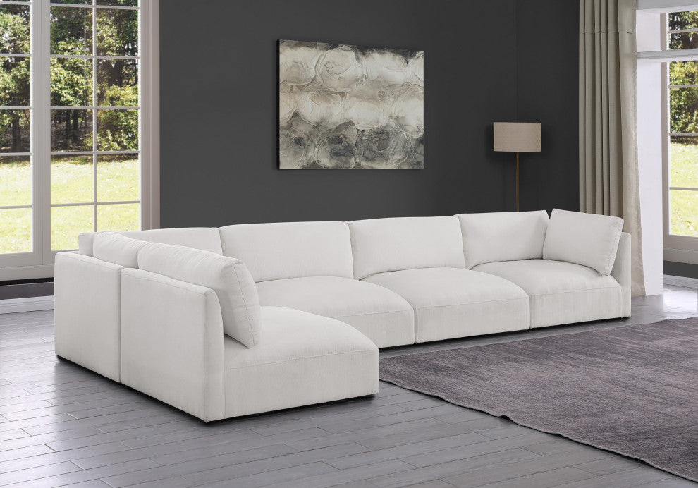 Ease Fabric Upholstered L-Shaped Modular Sectional, Cream, 5 Piece: 2 Corner, 3 Armless