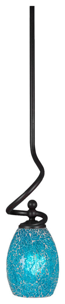 Capri Stem Mini Pendant In Dark Granite, 5" Turquoise Fusion Glass