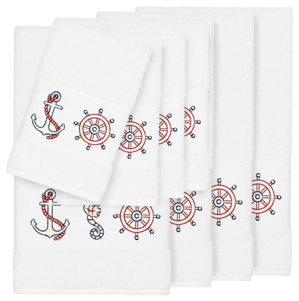 Linum Home Textiles Easton Embellished, White, Embellished Towel, 8-Piece Set
