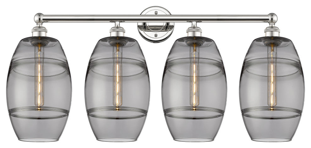 Edison-Vaz 4-Light 35" Bath Vanity Light, Polished Nickel, Light Smoke