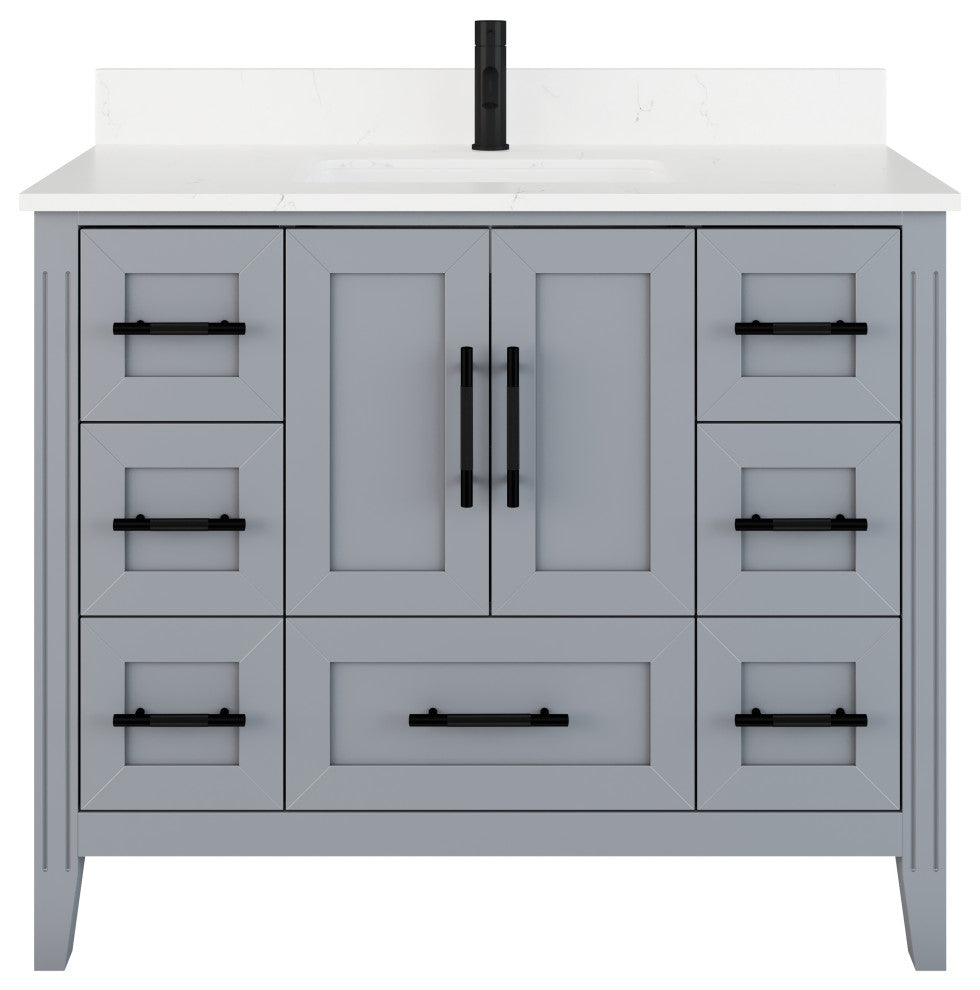 Houston 42" Single Vanity With Power Bar and Drawer Organizer, Oxford Gray