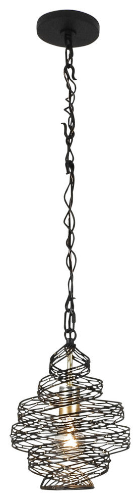 Varaluz 240P01 Flow 10"W Wood Pendant - Matte Black / French Gold