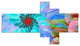 Blue Colored Stain Glass with Spirals, Floral Canvas Print, 60"x32", 5 panels
