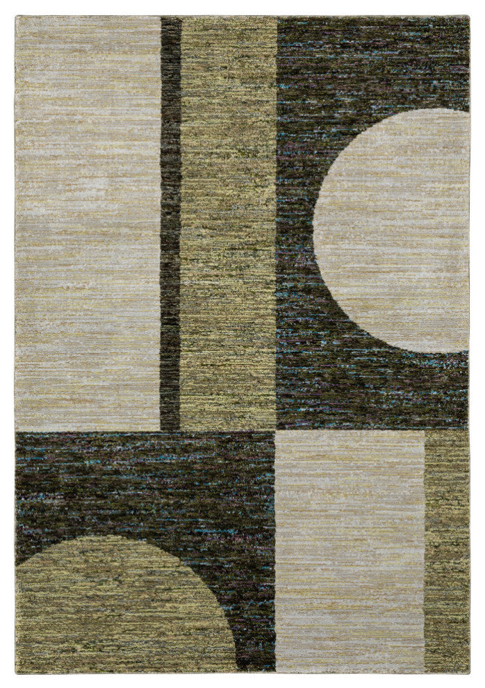 Sadie Geometric Power-Loomed Area Rug, Gold/Green, 5'3"x7'3"