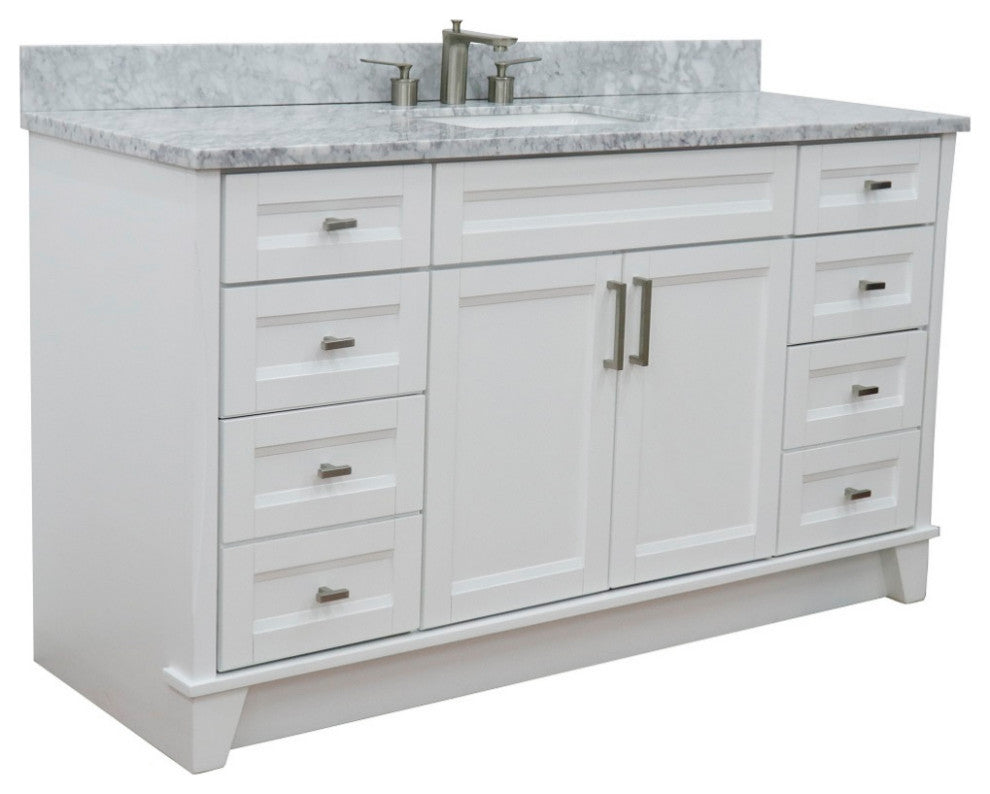 61" Single Sink Vanity, White Finish And White Carrara Marble