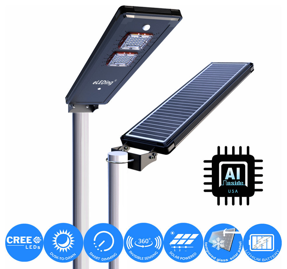 Solar Power Dusk To Dawn Black Aluminum Outdoor LED AI-Smart Sensing Light, Ee824w-Ai18