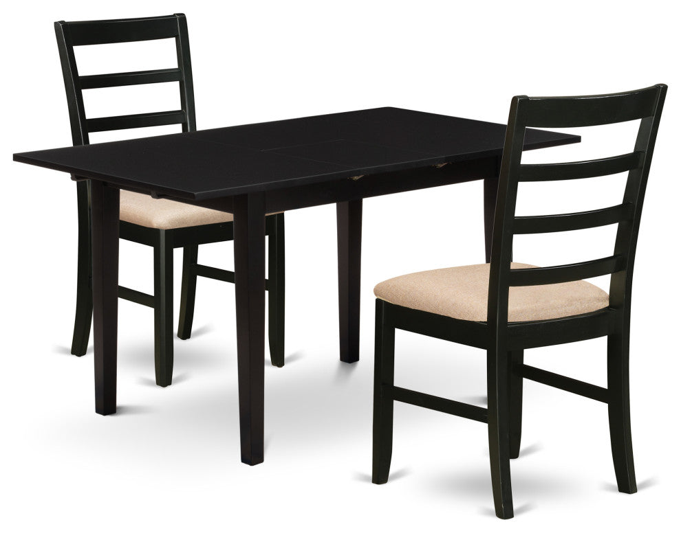3Pc Dining Set 2 Chairs, Butterfly Leaf Rectangle Dining Table, Black