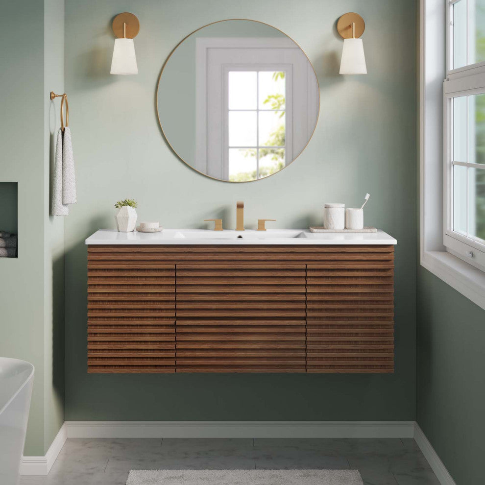 Render 48" Wall-Mount Bathroom Vanity, Walnut White