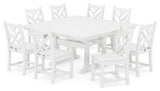 Chippendale 9-Piece Farmhouse Trestle Dining Set, White