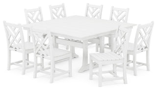 Chippendale 9-Piece Farmhouse Trestle Dining Set, White