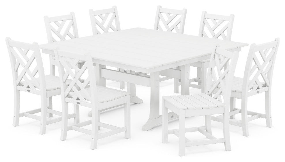 Chippendale 9-Piece Farmhouse Trestle Dining Set, White