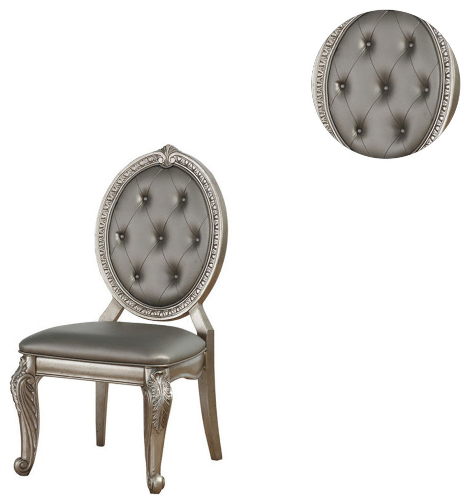 Set of 2 PU Upholstered Side Chair, Antique Silver Finish