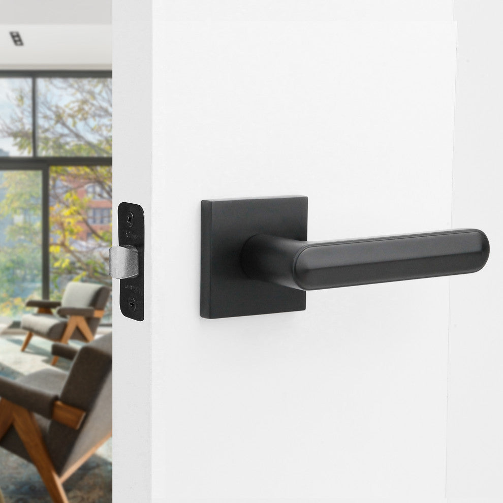 Modern Heavy Duty Designer Interior Door Lever - Beaux Collection, Matte Black, Passage Right Hand