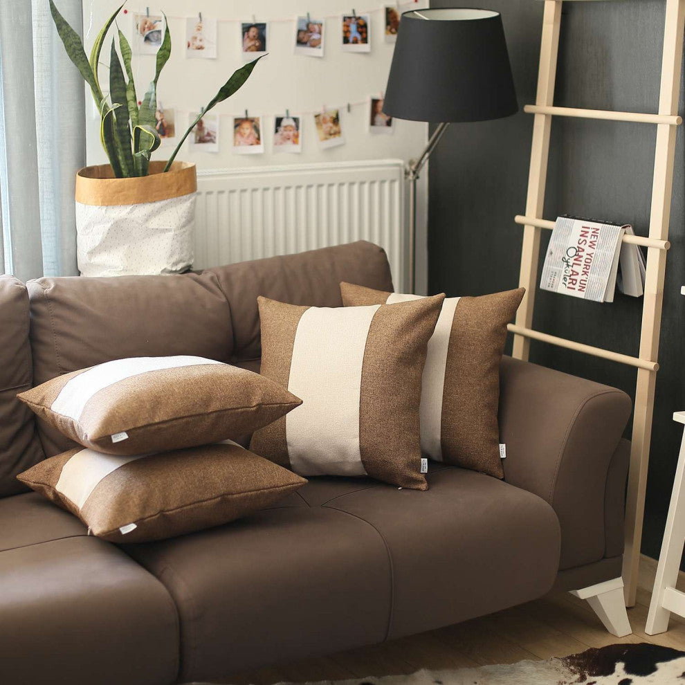 Set of 4 Brown And White Center Pillow Covers