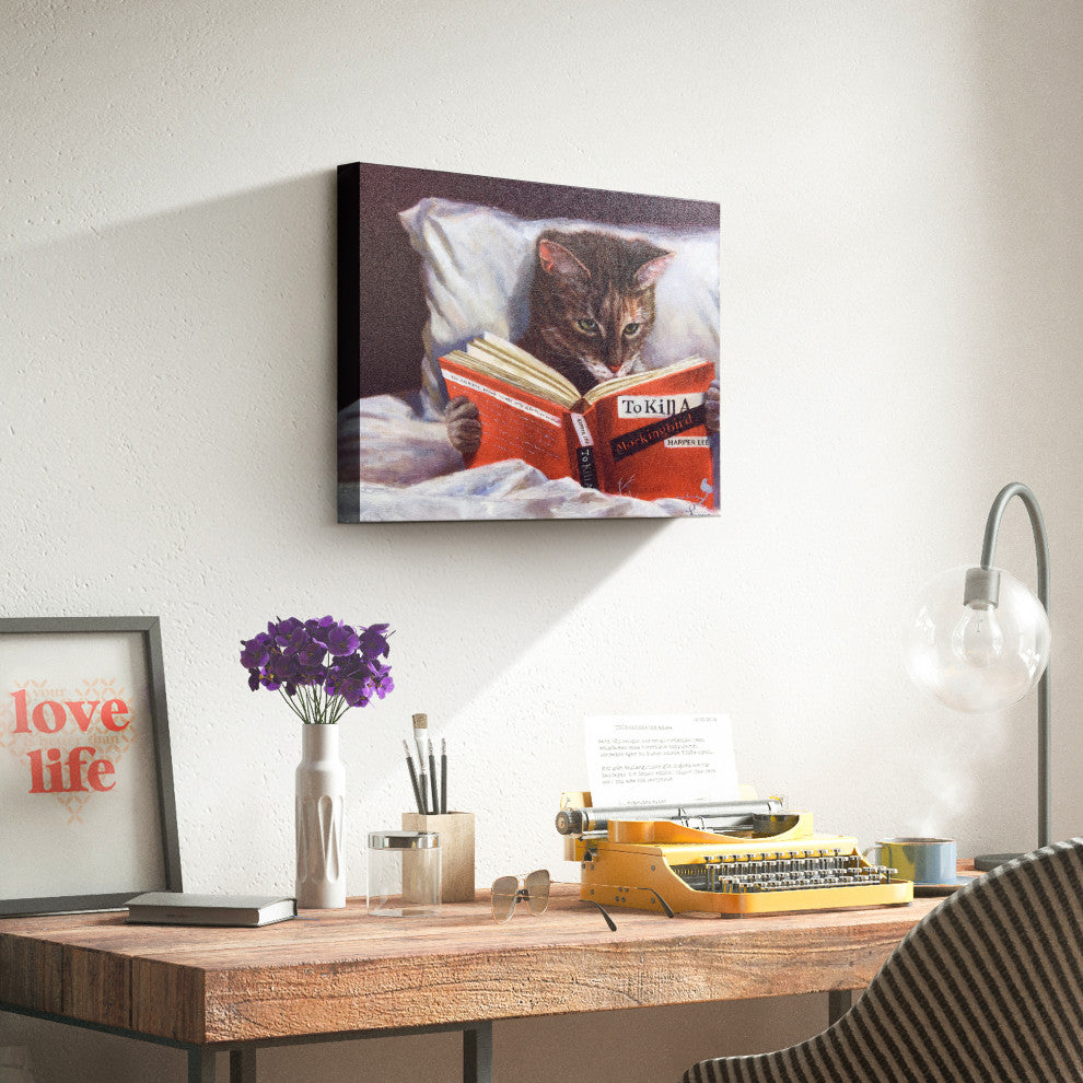 "Late Night Thriller" Cat Wall Art Graphic Art Print on Wrapped Canvas