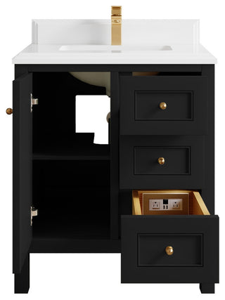 Nashville 30" Single Sink Bath Vanity, Black 1.5" White Quartz
