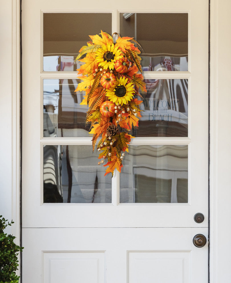 26"H Sunflower Pumpkin Leaf Swag