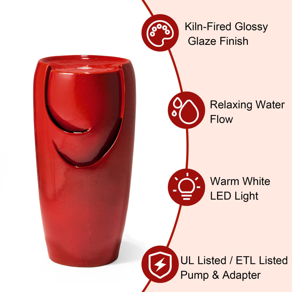 Red Ceramic Pot Fountain with Pump