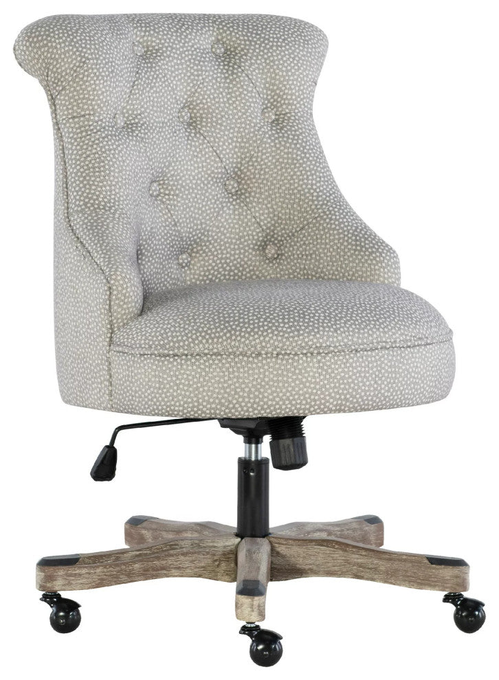 Vintage Office Chair, Round Seat With Button Tufted Hourglass Back, Light Gray