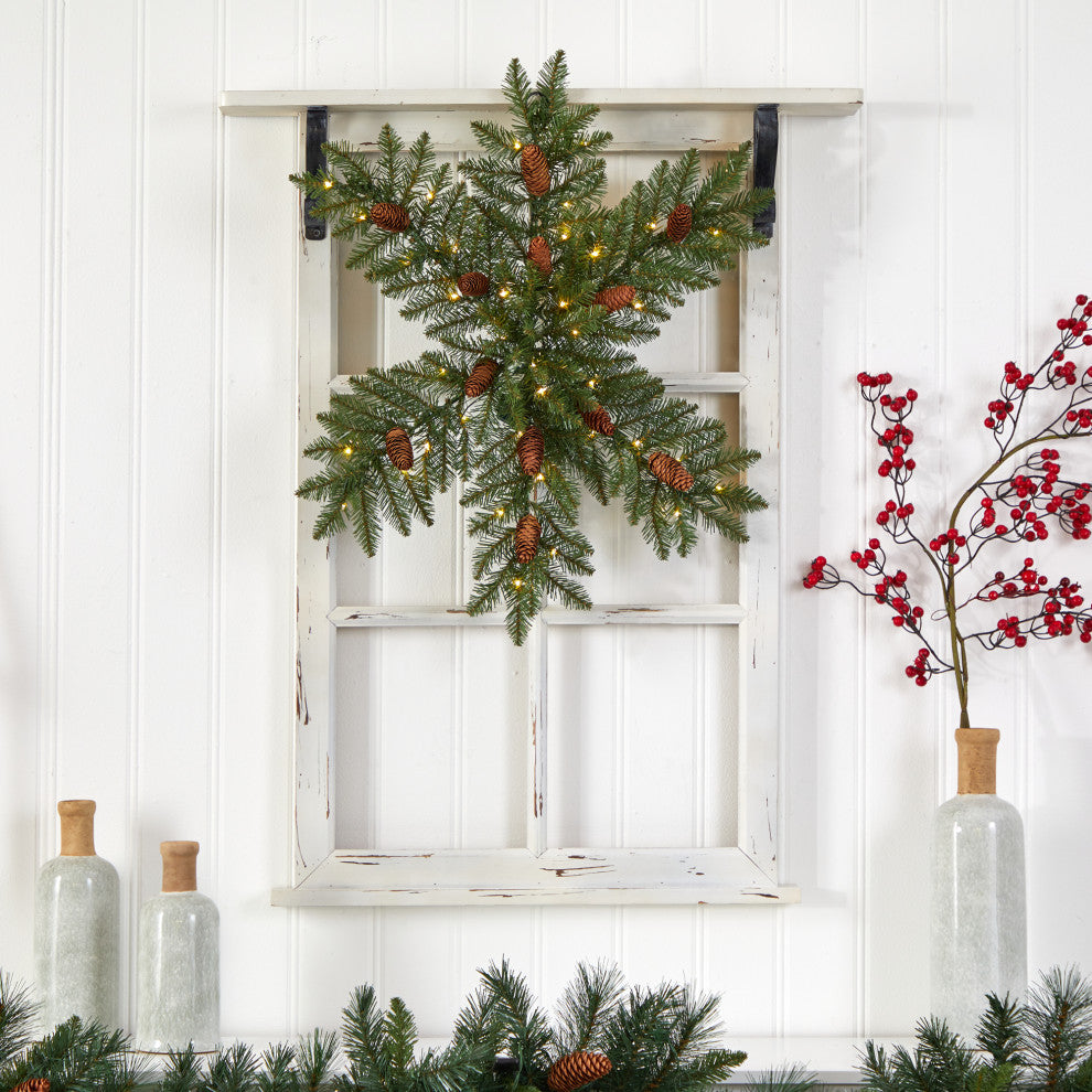 30" Pre-Lit Snowflake Artificial Dunhill Fir Wreath With Pinecones & 40 LEDs