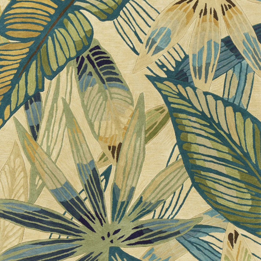HomeRoots 5' x 8' Wool Ivory or Teal Area Rug