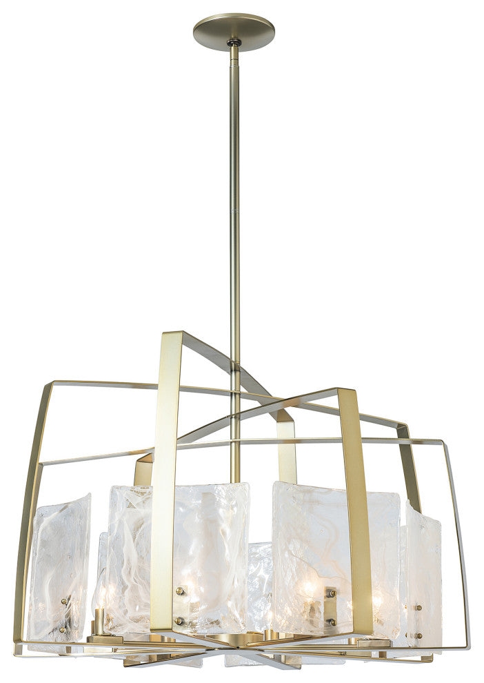 Arc 8-Light Pendant, Modern Brass Finish, White Swirl Glass