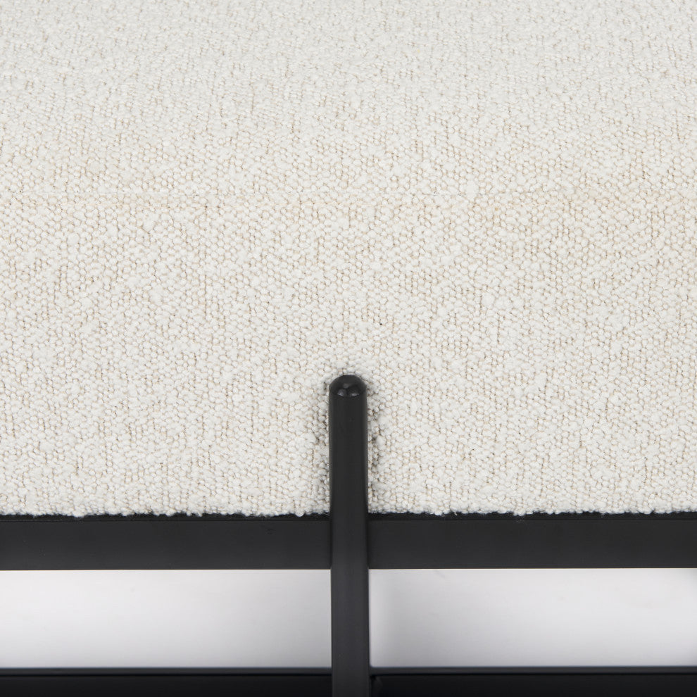 Amelia Cream Boucle Fabric Seat w/ Black Metal Base Upholstered Bench