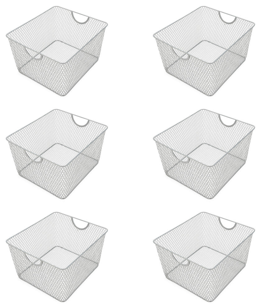 YBM Home Wire Mesh Open Bin Basket Silver 10"x9"x6", 6-Pack
