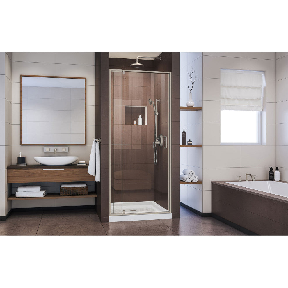 DreamLine Flex 28-32"Wx72"H Semi-Frameless Pivot Shower Door, Brushed Nickel