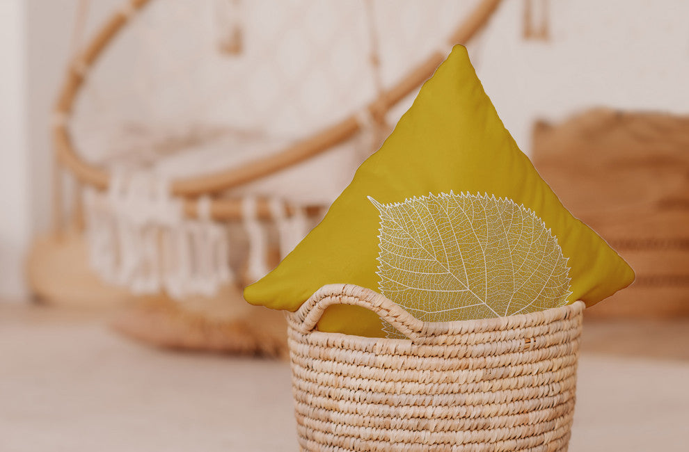 Leaf Study Indoor/Outdoor Throw Pillow, Mustard, 18"x18"