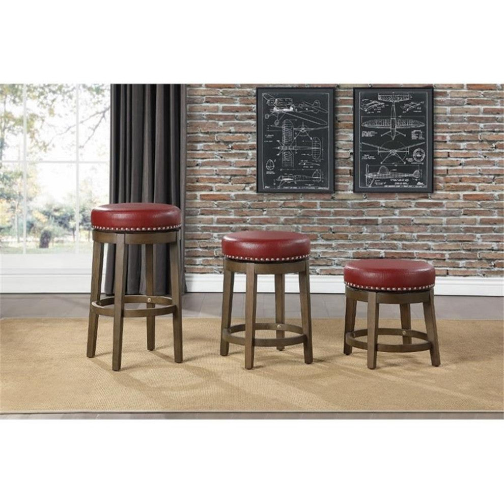 Lexicon Westby 24" Faux Leather Round Swivel Counter Stool in Red (Set of 2)