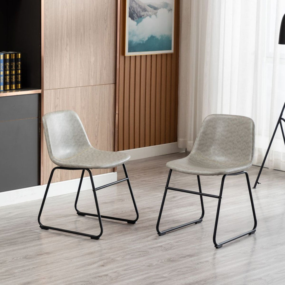 Home Beyond Synthetic Leather Dining Chairs Armless, Set of 2, Gray