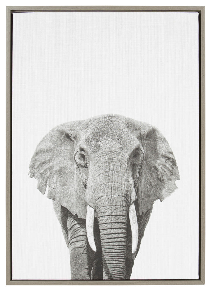 Sylvie Elephant Portrait Framed Canvas Wall Art by Simon Te Tai, Gray 23x33