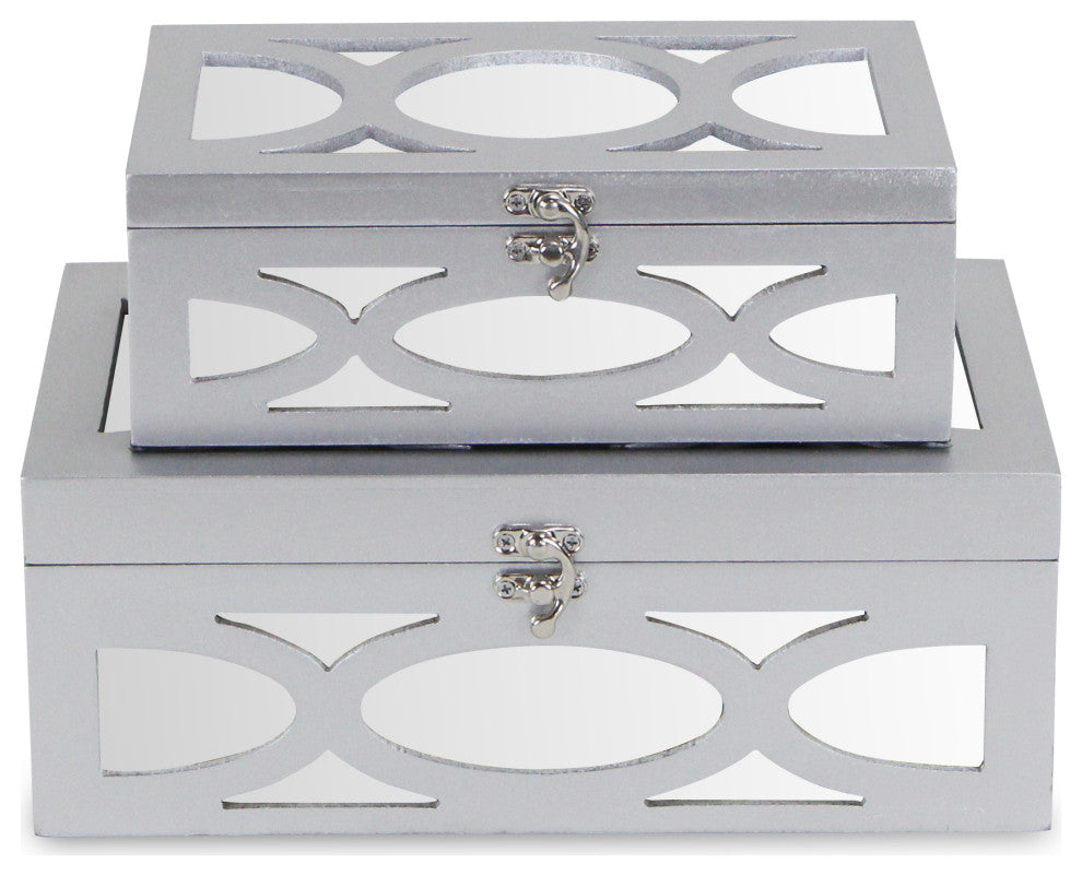 Mirrored Bubbly Champagne Boxes, Set of 2, Champagne, Silver