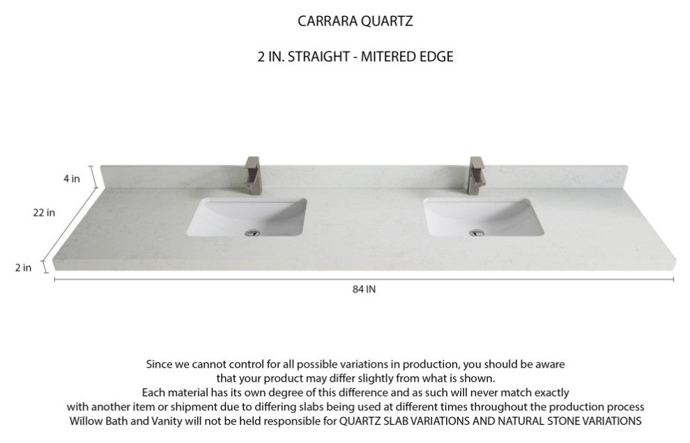 Malibu Mango 84" Double Sink Bath Vanity, White Washed 2" Carrara Quartz