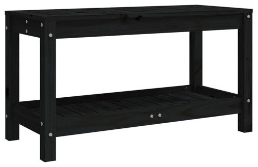 vidaXL Patio Bench Outdoor Bench with Storage Shelf Black Solid Wood Pine