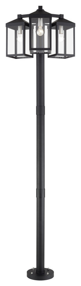 Nyack Multi Head Black Outdoor Post Light with Brushed Nickel and Clear Glass