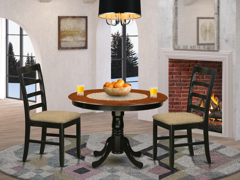 3 Pc Set With A Dining Table And 2 Dinette Chairs In Black And Cherry