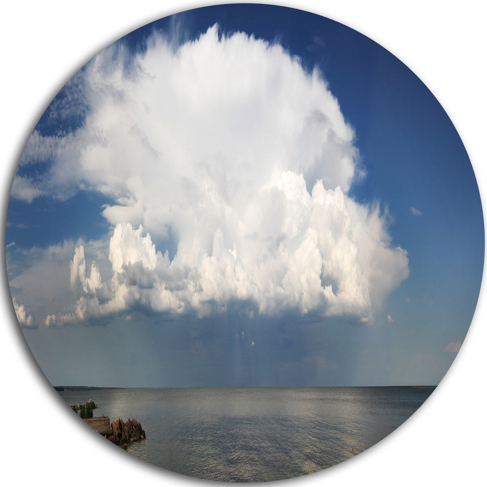 Heavy White Cloud Above Sea, Contemporary Landscape Round Wall Art, 23"