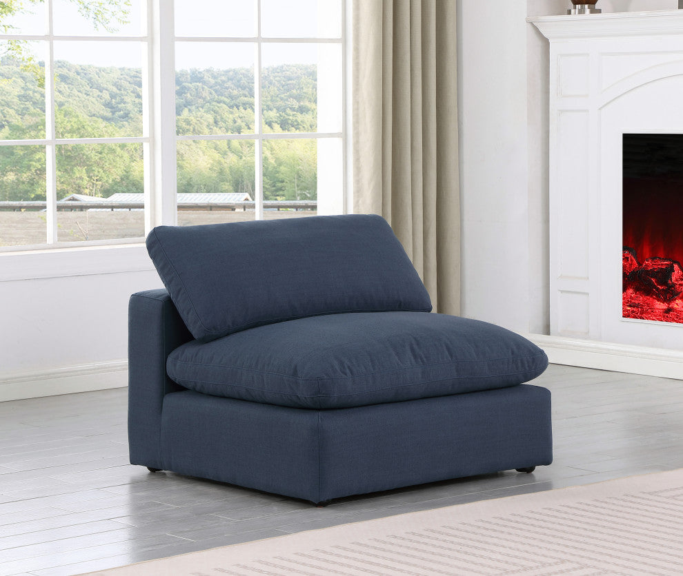 Comfy Beige Linen Textured Fabric Modular Chair, Navy, Linen Textured Fabric, Armless Chair