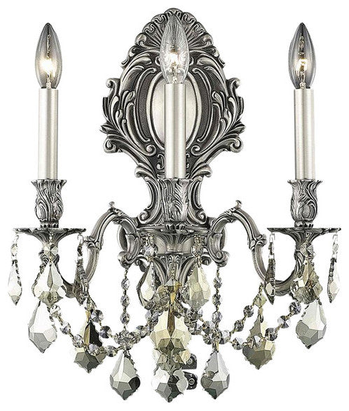 Elegant Monarch Wall Sconce, Pewter Finish With Royal Cut Crystal