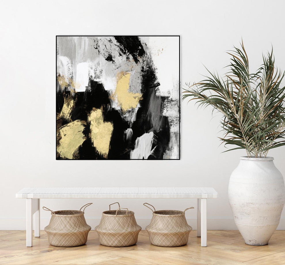 "Neutral Gold Collage I" Framed Canvas by Giant Art 30"x30"