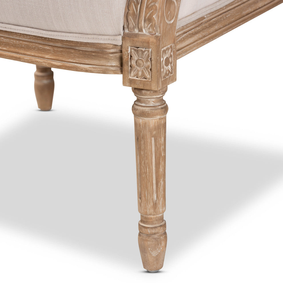 Baxton Studio Chavanon Wood & Light Beige Linen Traditional French Accent Chair