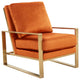 LeisureMod Jefferson Velvet Accent Armchair With Gold Frame, Orange Marmalade