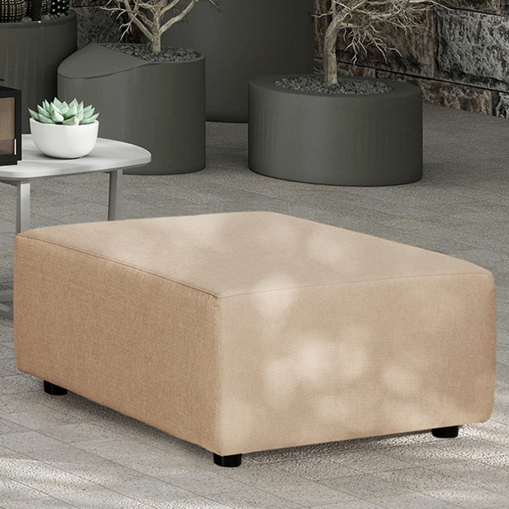 Cleo 30.5" Modular Upholstered Outdoor Patio Ottoman, Almond Beige