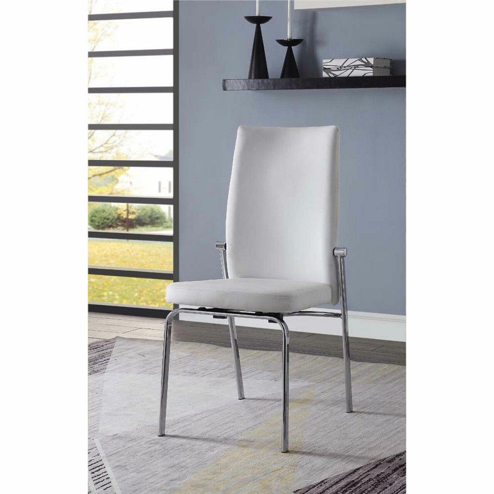 Set of 2 White PU Side Chair, Chrome Finish