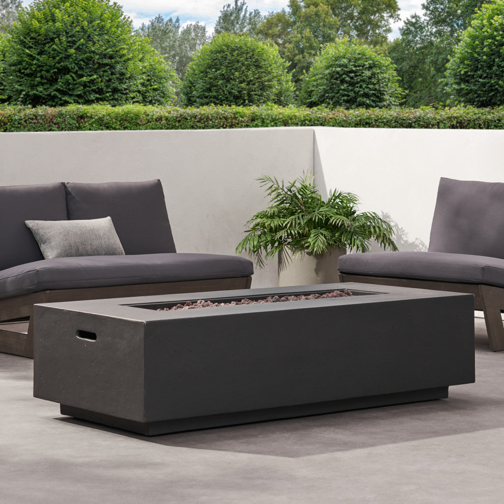 Hearth Outdoor 50,000 BTU Rectangular Fire Pit, No Tank Holder, Dark Gray, Ligh